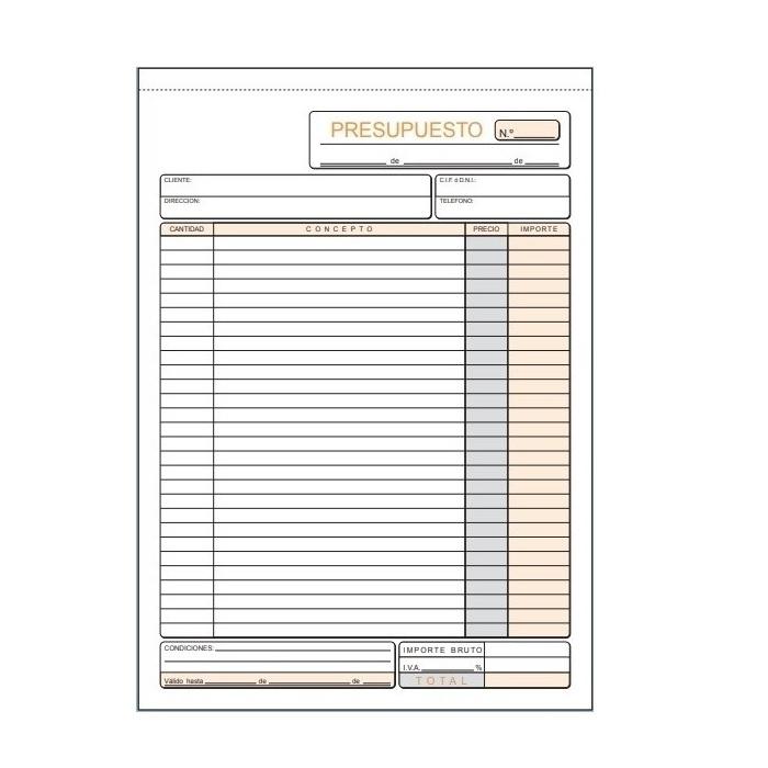 TALONARIO PRESUPUESTO FOLIO NATURAL T-95