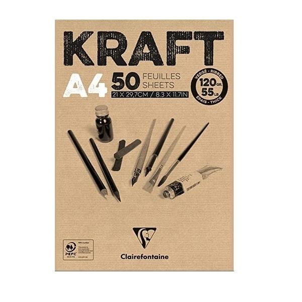 BLOCK DE DIBUJO CLAIREFONTAINE ENCOLADO KRAFT MARRON VERJURADO 120GR