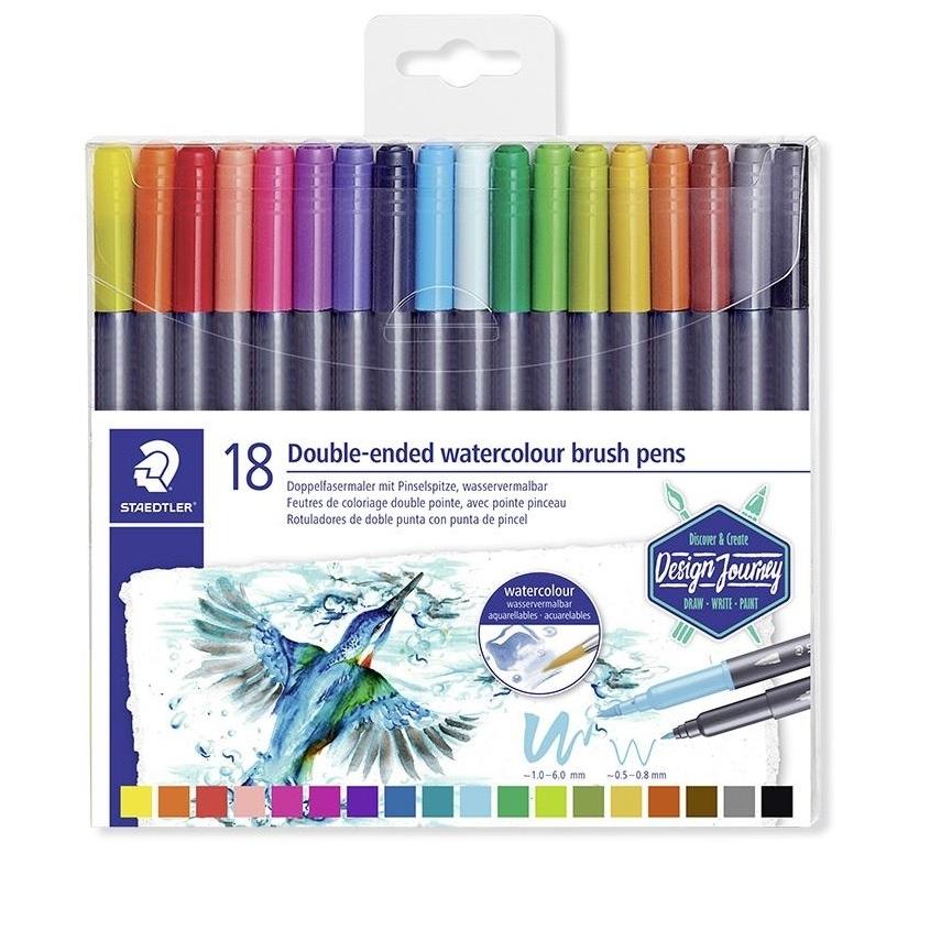 ROTULADOR FIBRA ACUARELABLE STAEDTLER 3001 DESIGN JOURNEY DOBLE PUNTA ESTUCHE DE 18 COLORES