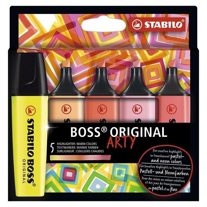 MARCADORES FLUORESCENTES STABILO BOSS 70  ARTY LINE COLORES CALIDOS ESTUCHE 5 COLORES