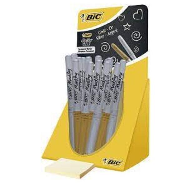 EXPOSITOR DE 24 UDS MARCADOR ORO / PLATA PERMANENTE BIC