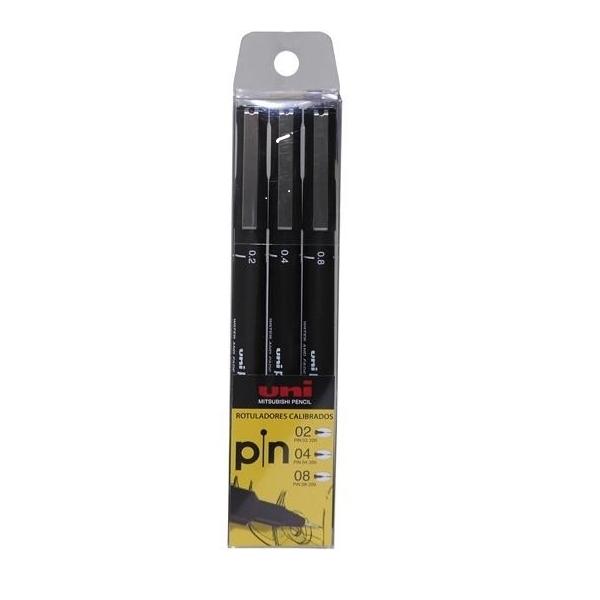 ROTULADOR CALIBRADO UNI-BALL PIN MANGA BOLSAS DE 3 (0,2 - 0,4 - 0,8MM) ( 12 )