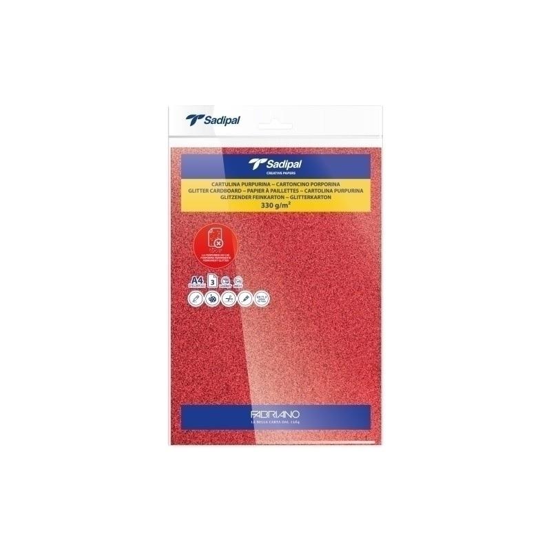 CARTULINA PURPURINA DINA4 SADIPAL 330GR ROJO PAQUETE DE 3