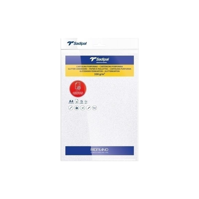 CARTULINA PURPURINA DINA4 SADIPAL 330GR BLANCO PAQUETE DE 3