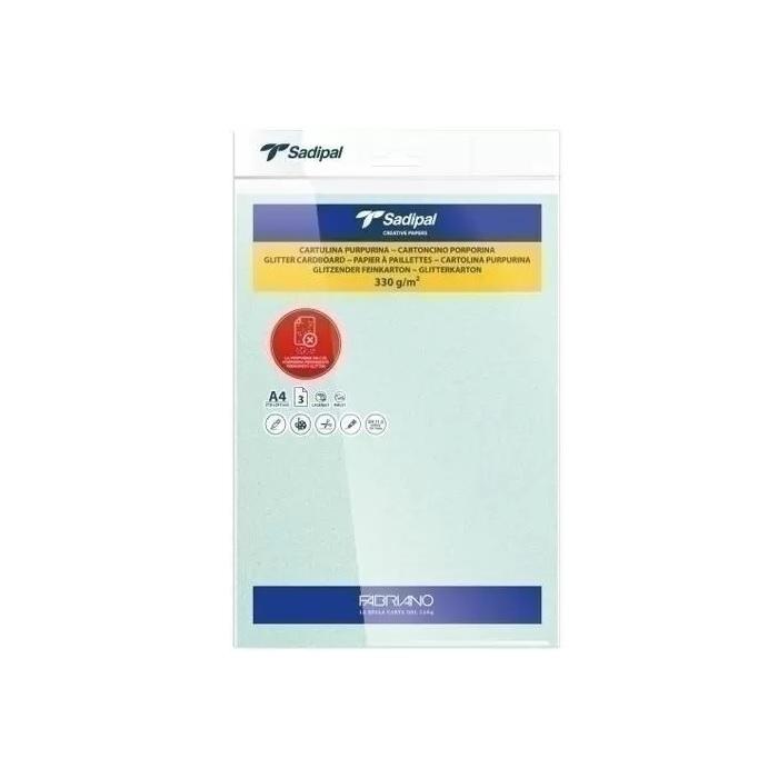 CARTULINA PURPURINA DINA4 SADIPAL 330GR VERDE CLARO PAQUETE DE 3