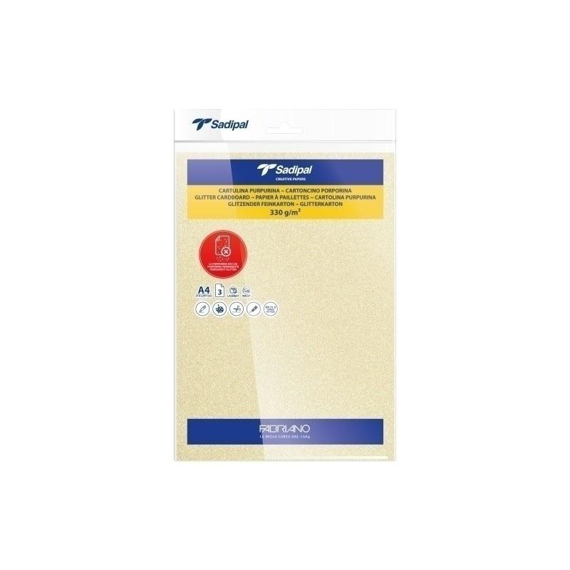 CARTULINA PURPURINA DINA4 SADIPAL 330GR AMARILLO PAQUETE DE 3