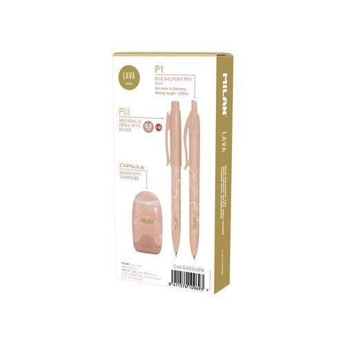 SET LAVA BOLÍGRAFO P1, PORTAMINAS PL1 0,5 MM HB, AFILABORRA CAPSULE ROSA