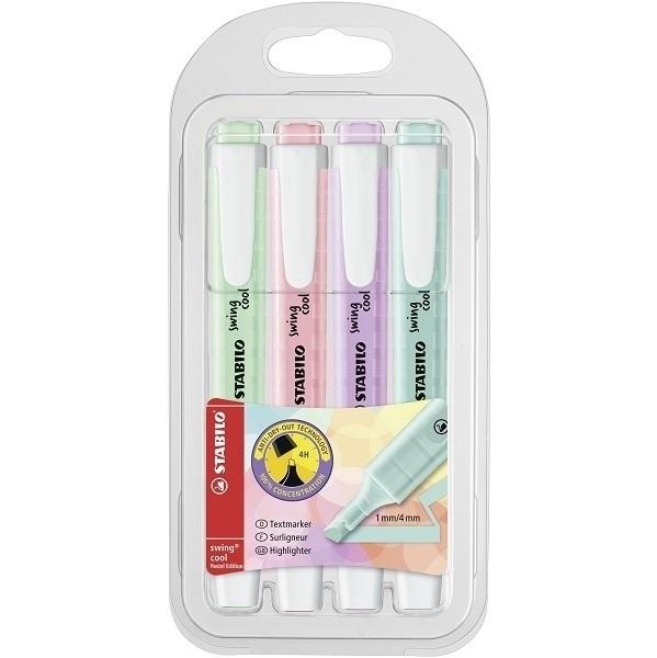 MARCADORES FLUORESCENTES ESTUCHE 4 COLORES  STABILO SWING COOL PASTEL