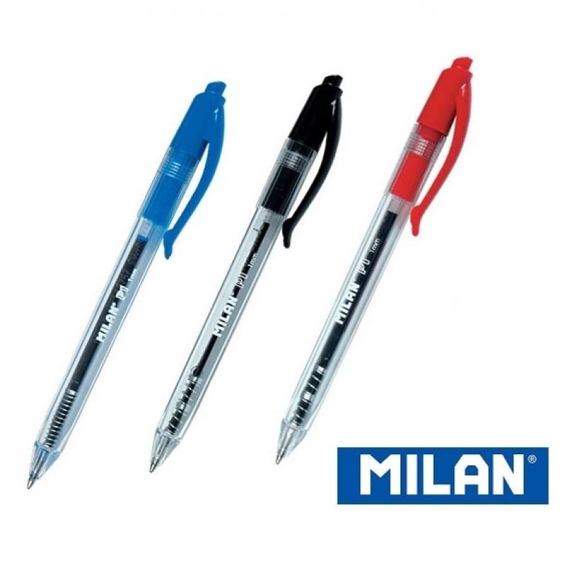 BOLIGRAFO RETRACTIL MILAN P1 CUERPO TRANSPARENTE ROJO