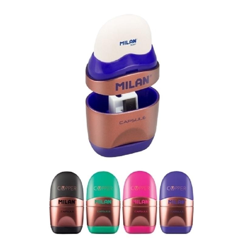 SACAPUNTAS CON GOMA CAPSULE COPPER MILAN GOMA DE BORRAR ( 12 )