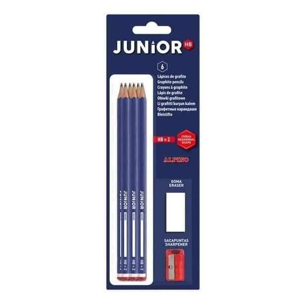 LAPIZ ALPINO JUNIOR - HB BLISTER DE 6 UNIDADES CON GOMA Y AFILALAPIZ
