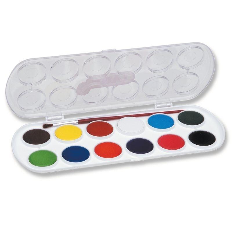 ACUARELAS ESTUCHE 12 COLORES CON PINCEL PASTILLAS SURTIDAS 30MM JOVI 830/12