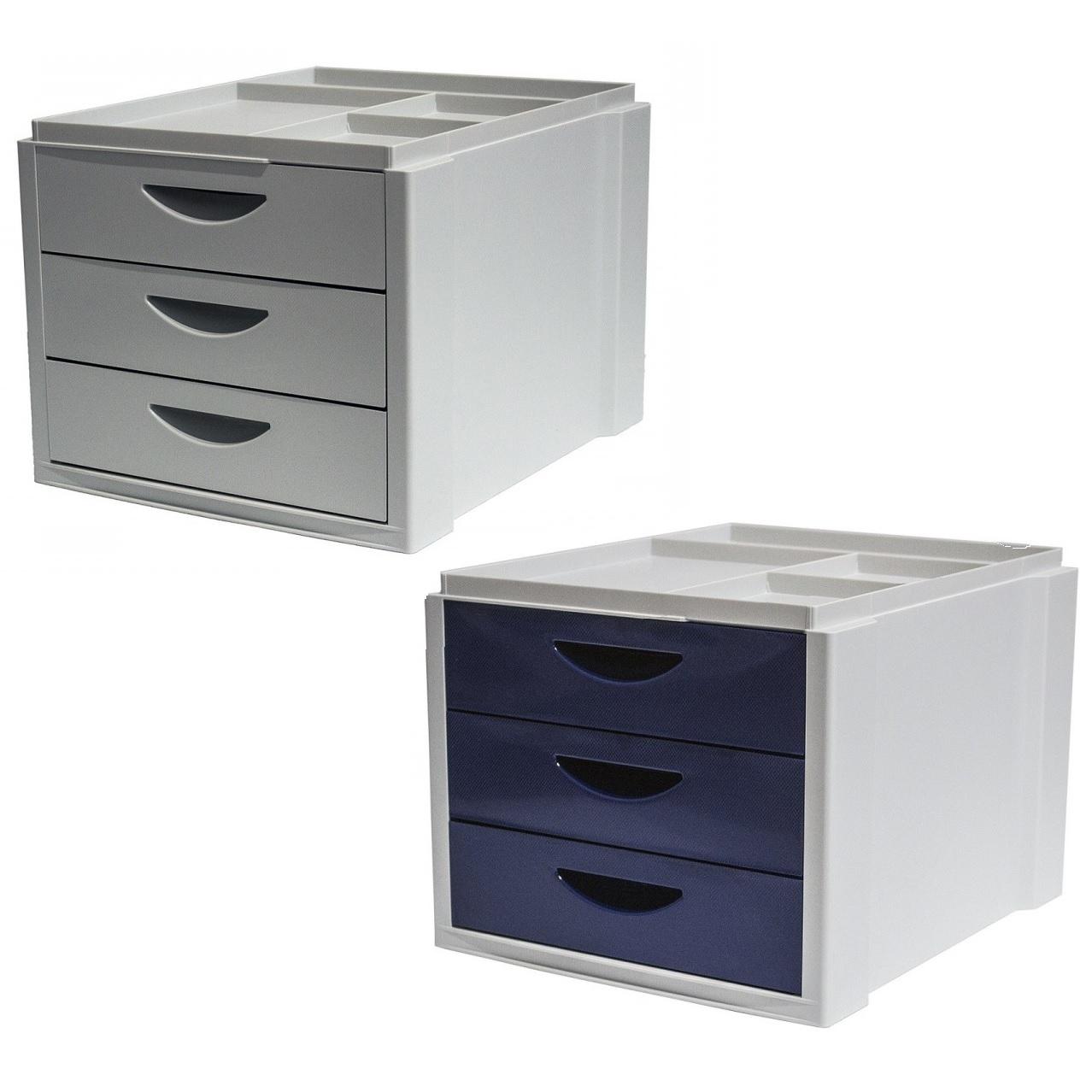 MODULO CON 3 CAJONES GRANDES GRIS-AZUL