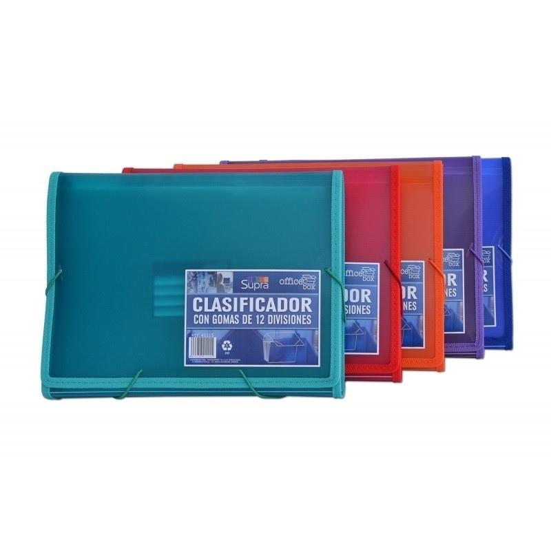 CARPETA CLASIFICADORA CON GOMAS 12 DEPARTAMENTOS DINA4+ CON BOLSILLO