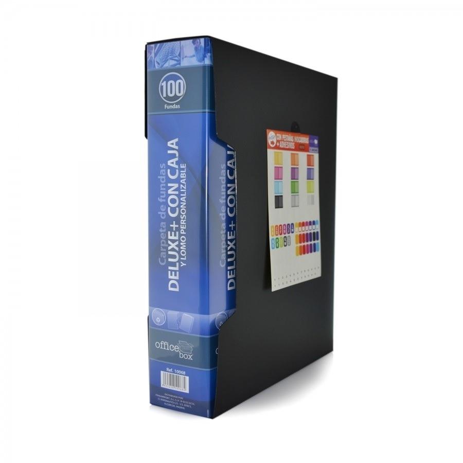 CARPETA DE 100 FUNDAS DINA4 DELUXE CON CAJA. COLOR NEGRO