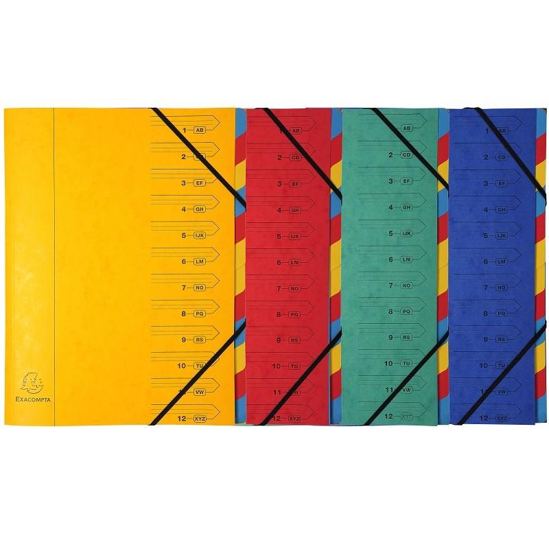 CARPETA CLASIFICADORA CON GOMAS 12 DEPARTAMENTOS GRAPADO CARTULINA