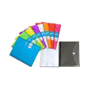 CARPETA DE 20 30 40 50 FUNDAS DINA4 ESPIRAL GOMAS Y SOBRE MAXIPLAS PPP TRANSLUCIDA