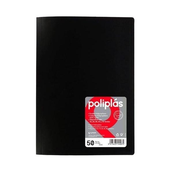CARPETA DE 50FUNDAS FOLIO SOLDADAS POLIPLAS OPACA NEGRO 01460010