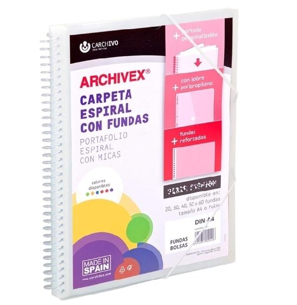 CARPETA DE 40 FUNDAS ESPIRAL INCOLORO PERSONALIZABLE CARCHIVO  ARCHIVEX-STA