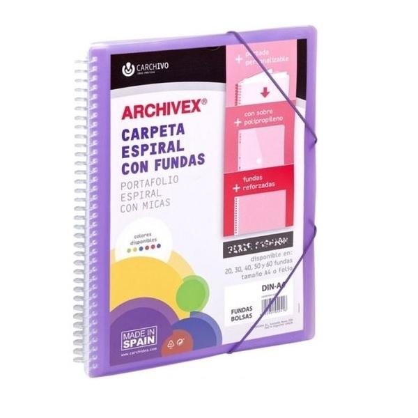 CARPETA DE 40 FUNDAS ESPIRAL VIOLETA PERSONALIZABLE CARCHIVO  ARCHIVEX-STA
