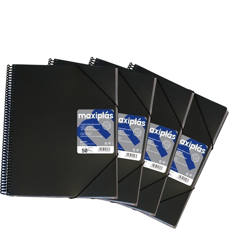 CARPETA DE 50 FUNDAS DINA4 ESPIRAL MAXIPLAS LIKE 2 NEGRA