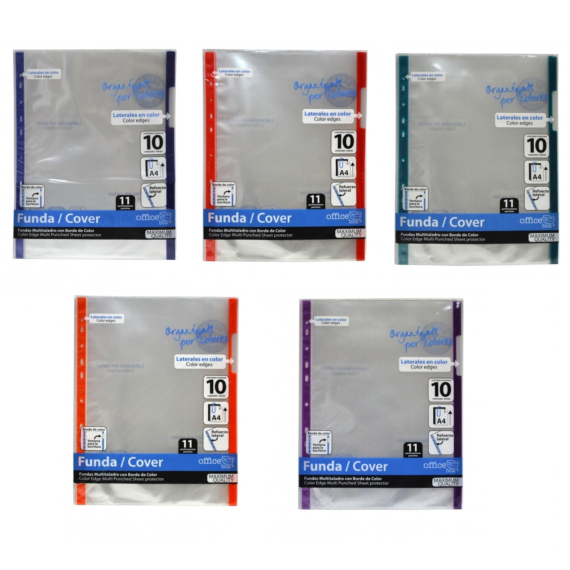 FUNDAS MULTITALADRO BANDA COLOR DINA4 PACK 10 FUNDAS