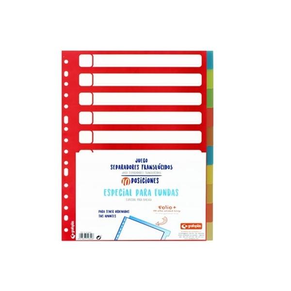 SEPARADORES 10 POSICIONES PARA FUNDAS FOLIO O DINA4 PLASTICO DE COLOR SURTIDO CON CARATULA GRAFOPLAS