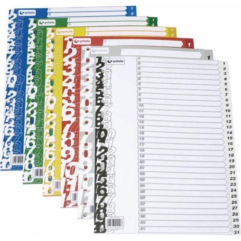SEPARADORES INDICE NUMERICO 1-31 FOLIO GRAFOPLAS CARATULA