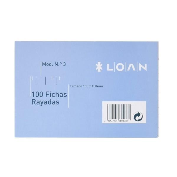 FICHAS Nº3 RAYADAS 100X150MM PAQUETE 100UDS LOAN