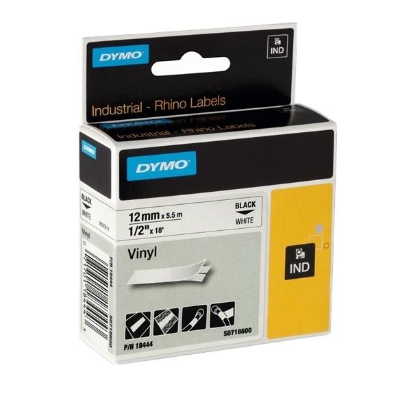 CINTA ROTULAR DYMO RHINO 12MM NEGRO BLANCO VINILO 18444