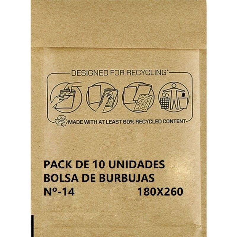 SOBRE BOLSA PAPEL BURBUJA Nº 14 180X260 PAQUETE 10UDS