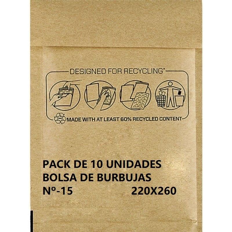 SOBRE BOLSA PAPEL BURBUJA Nº 15 220X260 PAQUETE 10UDS
