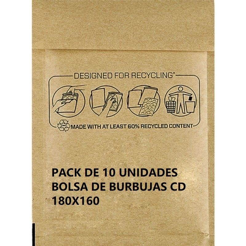 SOBRE BOLSA PAPEL BURBUJA CD 180X160 PAQUETE 10UDS