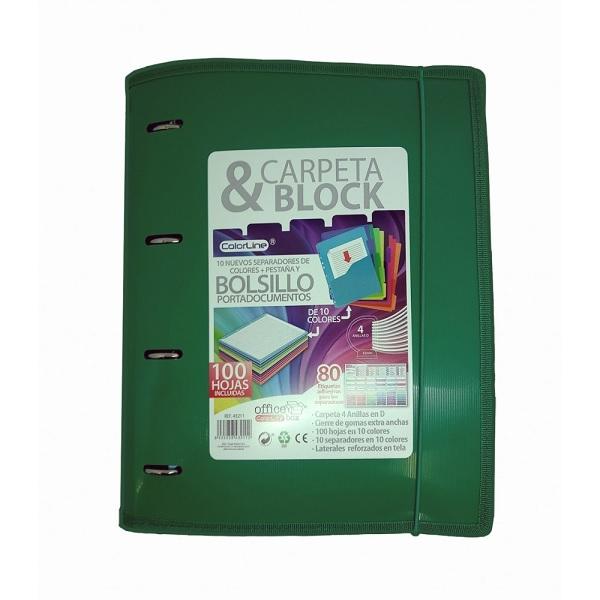CARPEBLOCK OFFICE BOX DINA4 4 ANILLAS 32MM MIXTAS AUTOMATICAS, 100HOJASJ.90GR.CUADRICULA 5X5 CIERRE DE GOMA 10 SEPARADORES EXTRA