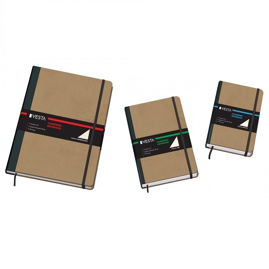 CUADERNO COSIDO DINA4 DINA5 DINA6 VESTA NATURE 96HOJAS 80GR CUADRICULADO CON GOMA