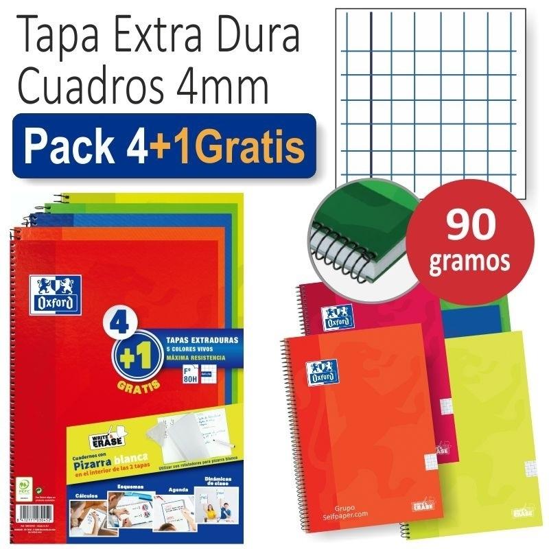 PACK 4+1 CUADERNO FOLIO TDD SCHOOL WRITE&ERASE 80H 4X4 SURTIDO VIVOS