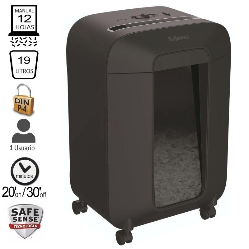 DESTRUCTORA FELLOWES LX85 NEGRA (12HOJAS PARTIC.) NIVEL DE SEGURIDAD 4- PARTICULA 4X40MM  ANCHO 246MM  DEP.19L