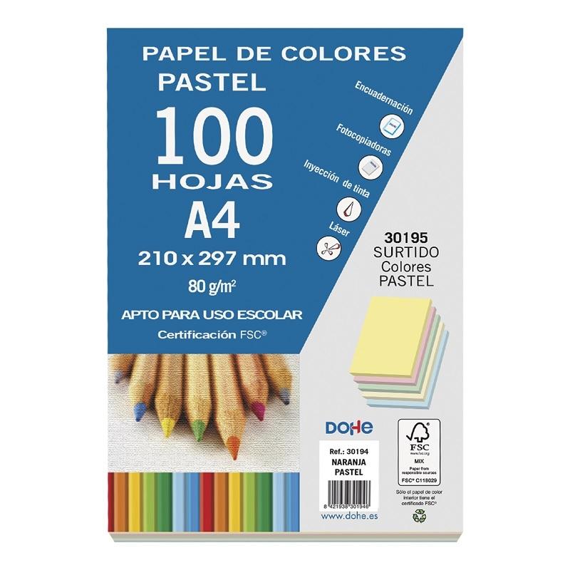 PAPEL DINA4 100 HOJAS 80GR 5 COLORES SURTIDOS PASTEL DOHE