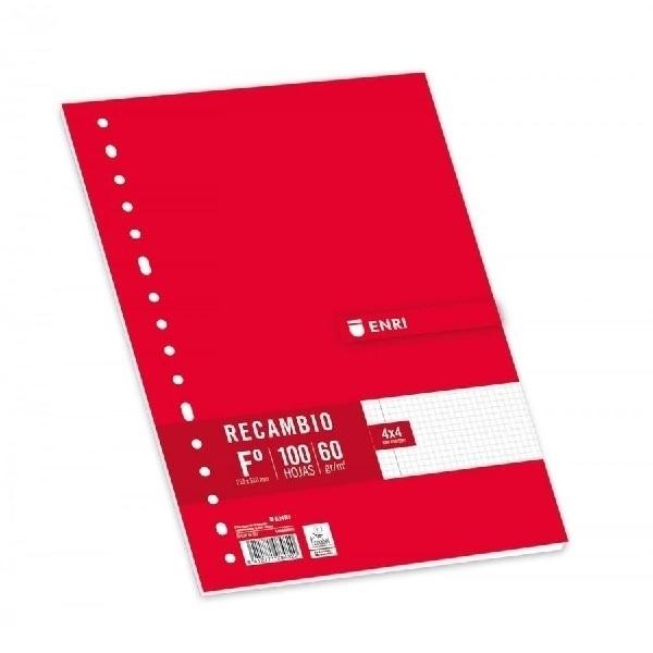RECAMBIO FOLIO 4X4 100H 60GR 16 TALADROS CON MARGEN ENRI 100430055
