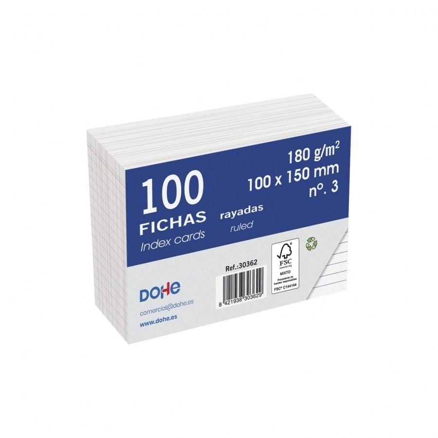 FICHAS Nº3 RAYADAS 100X150MM PAQUETE 100UDS DOHE