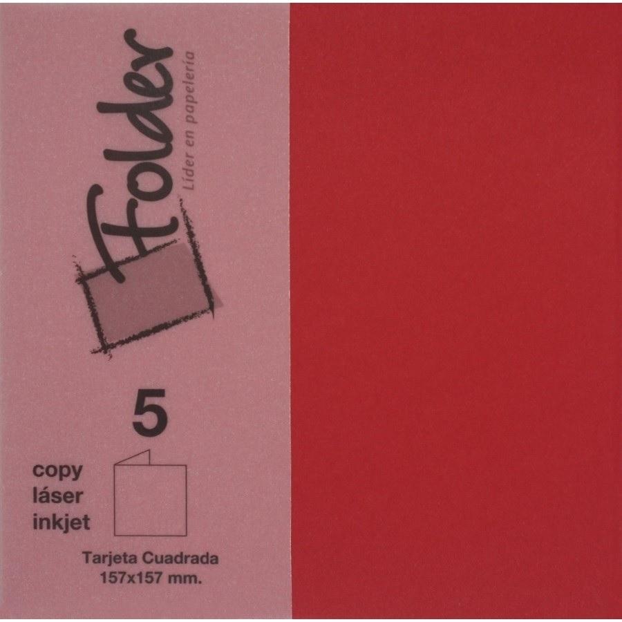 CARTULINA CUADRADA 157X157 DOBLE 225GR FOLDER PACK 5 TARJETAS ROJO