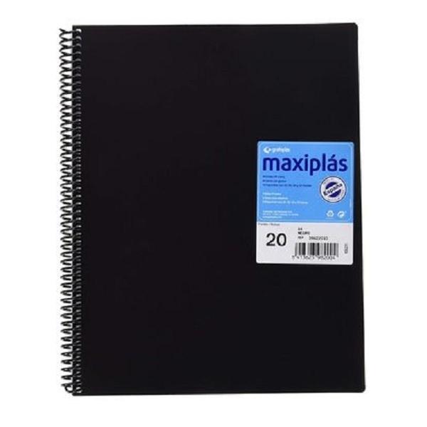 CARPETA DE 20 FUNDAS DINA4 MAXIPLAS ESPIRAL TRANS NEGRO GRAFOPLAS