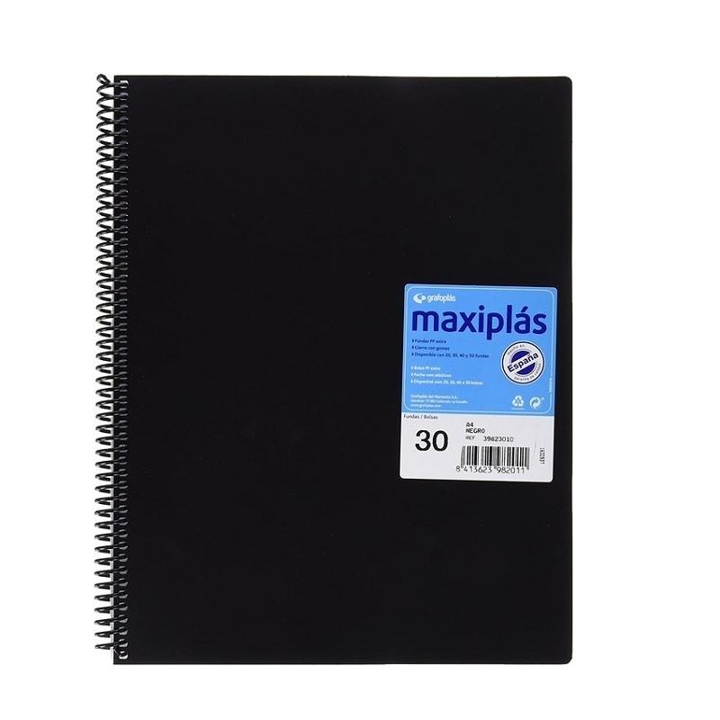 CARPETA DE 30 FUNDAS DINA4 ESPIRAL MAXIPLAS TRANS NEGRO GRAFOPLAS 39823010