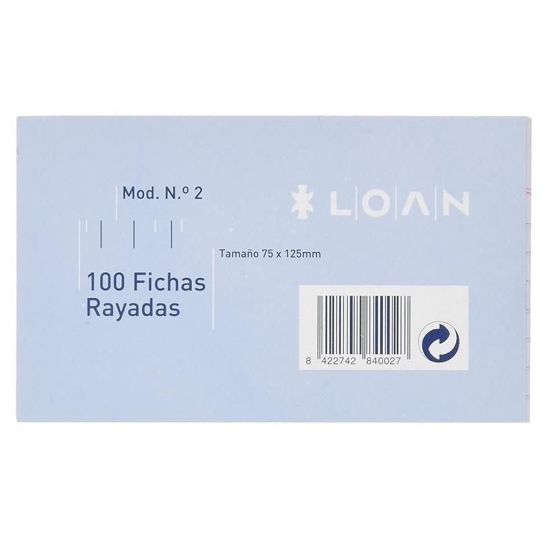 FICHAS Nº2 RAYADAS 75X125MM PAQUETE 100UDS LOAN