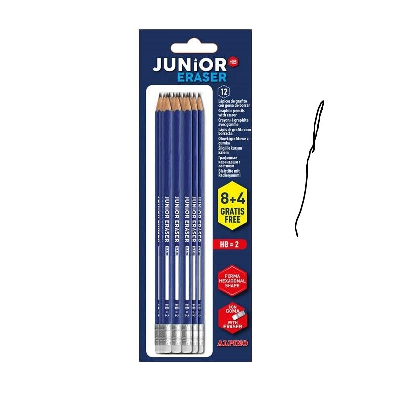 LAPIZ ALPINO GRAFITO JUNIOR CON GOMA - HB BLISTER DE 8+4