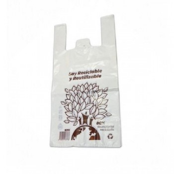 BOLSA CAMISETA BLANCA 42X53CM ASA PLASTICO RECICLADA GALGA 200  100 UNIDADES