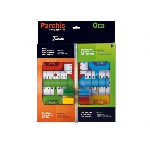 TABLERO DE PARCHIS Y OCA 4 JUGADORES CON ACCESORIOS 33CM