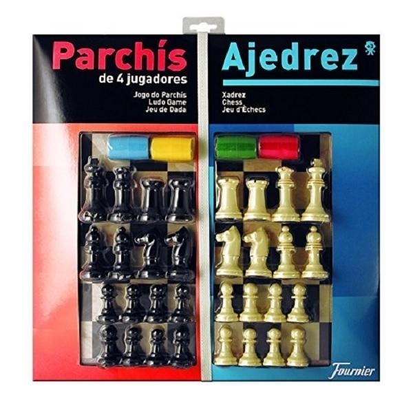 TABLERO DE AJEDREZ Y PARCHIS 4 JUGADORES CON ACCESORIOS FOURNIER