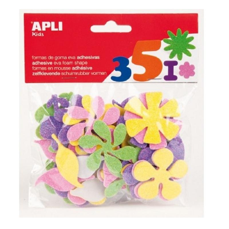 GOMA EVA FORMAS ADHESIVAS CON PURPURINA FLORES BOLSA 48UDS APLI ( 13078 )