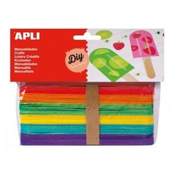 PALOS DE POLO MADERA JUMBO 150X18X1MM COLORES SURTIDOS BOLSA DE 40UDS APLI (  13269  )